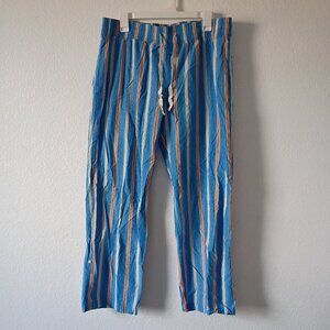 SOLD Gap Body Print Pajama Pants multi stripe 100% cotton roll tab hem blue L